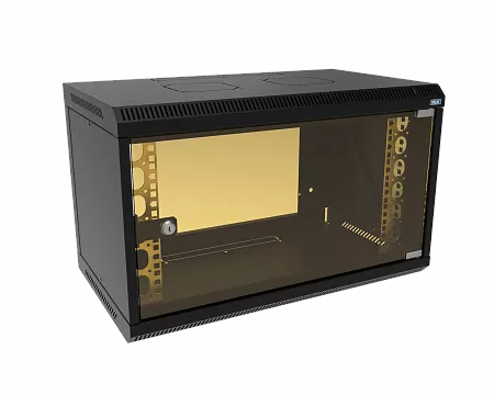 Шкаф телекоммуникационный настенный разборный МИКсистем 19" Lite 6U 600x350  дверь стекло черный
