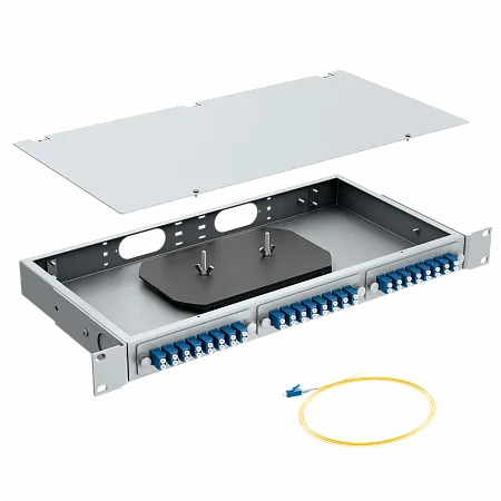 Кросс оптический стоечный LANMIR укомплектованный 12 розеток 2LC/UPC 24 порта SM 9/125 OS2 1U серый